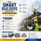 Construction engineer inspecting scaffolding structure while workers assemble a safe and reliable support system at a building construction site.