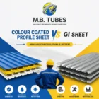 Colour Coated Profile Sheet vs GI Sheet comparison for industrial roofing showing coated roofing sheets, GI sheets, and a construction engineer.